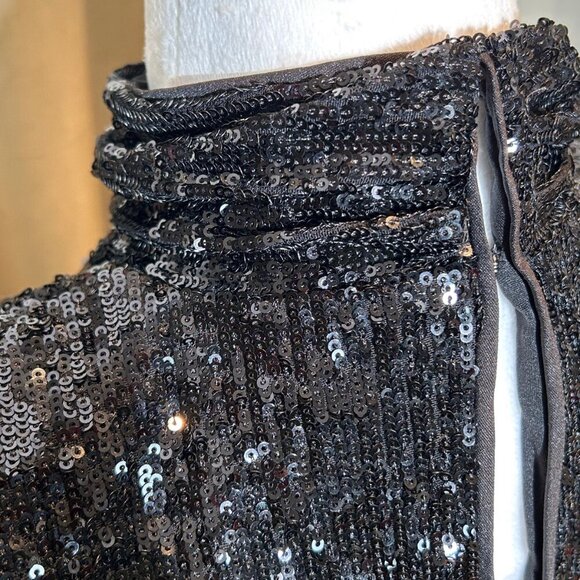 Express Sequin Midi Dress  Sleek Fit, Black, Sequins,‎ Mock Neck, Asymmetrical - Picture 6 of 9